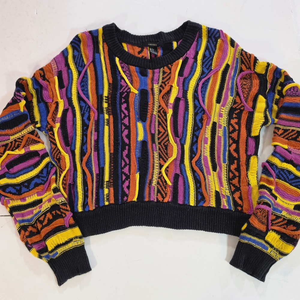 Forever 21 Coogi Style 3D Knit Sweater Multi-Color 90s Style Streetwear Sz Small